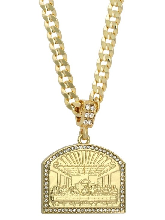 Jewelry - 14K Plated Iced Out Last Supper Arch & 24” Cuban Chain